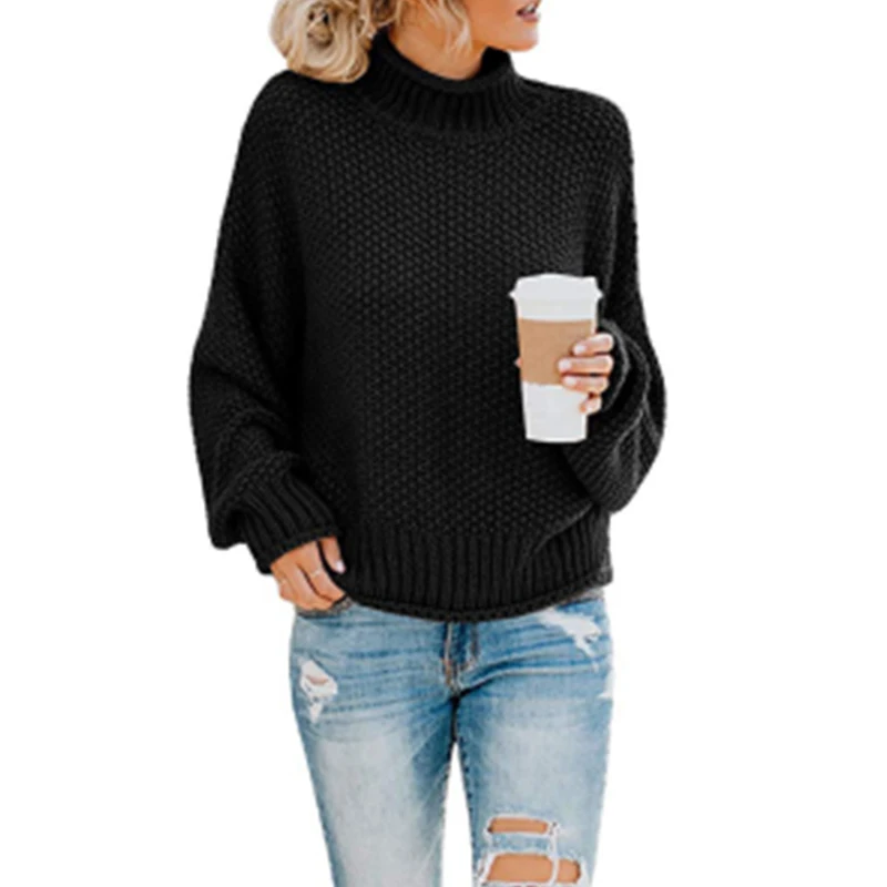 

2020 New Autumn and Winter Women's Fashion Turtleneck Loose Batwing Long Sleeve Chunky Knitted Pullover Jumper Knitwear Sweater