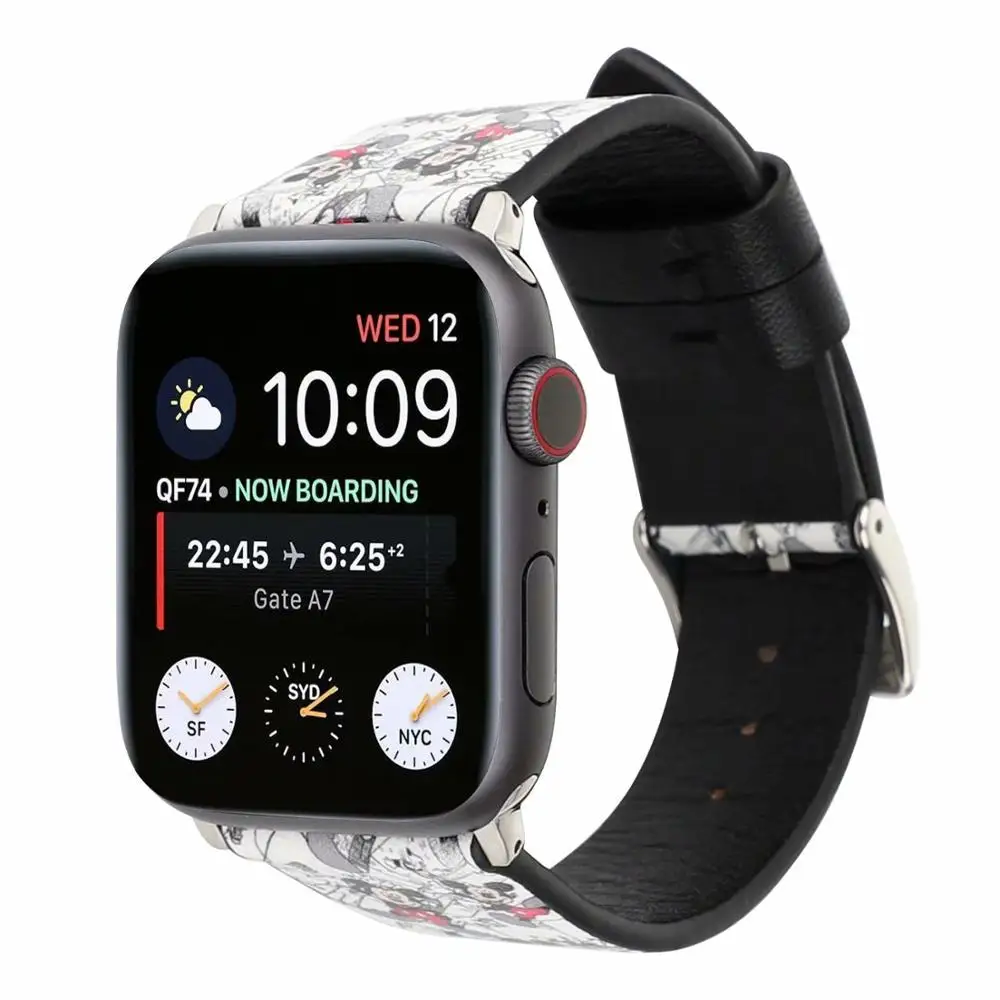 Кожаный ремешок с милым рисунком для Apple Watch 40 мм 44 браслет Микки Маусом iWatch Series 5 4 3