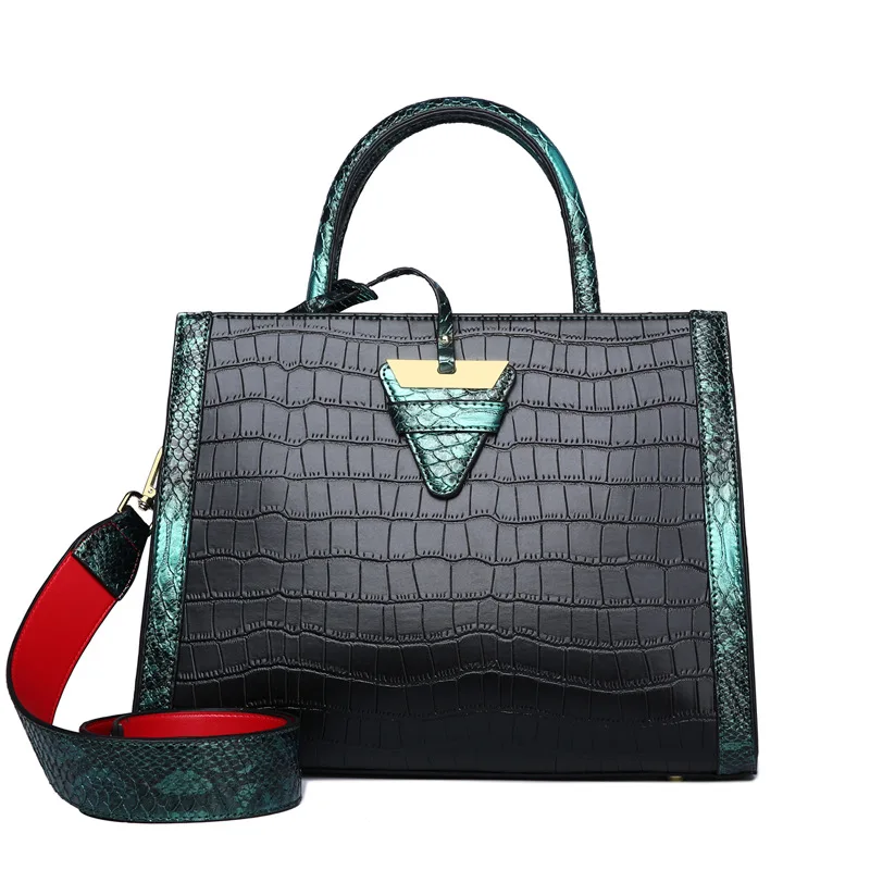 

Full Genuine Leather Handbags 2022 New Portable Large-capacity Snake Print Single Shoulder Wide Shoulder Bag Ladies Tote Bags