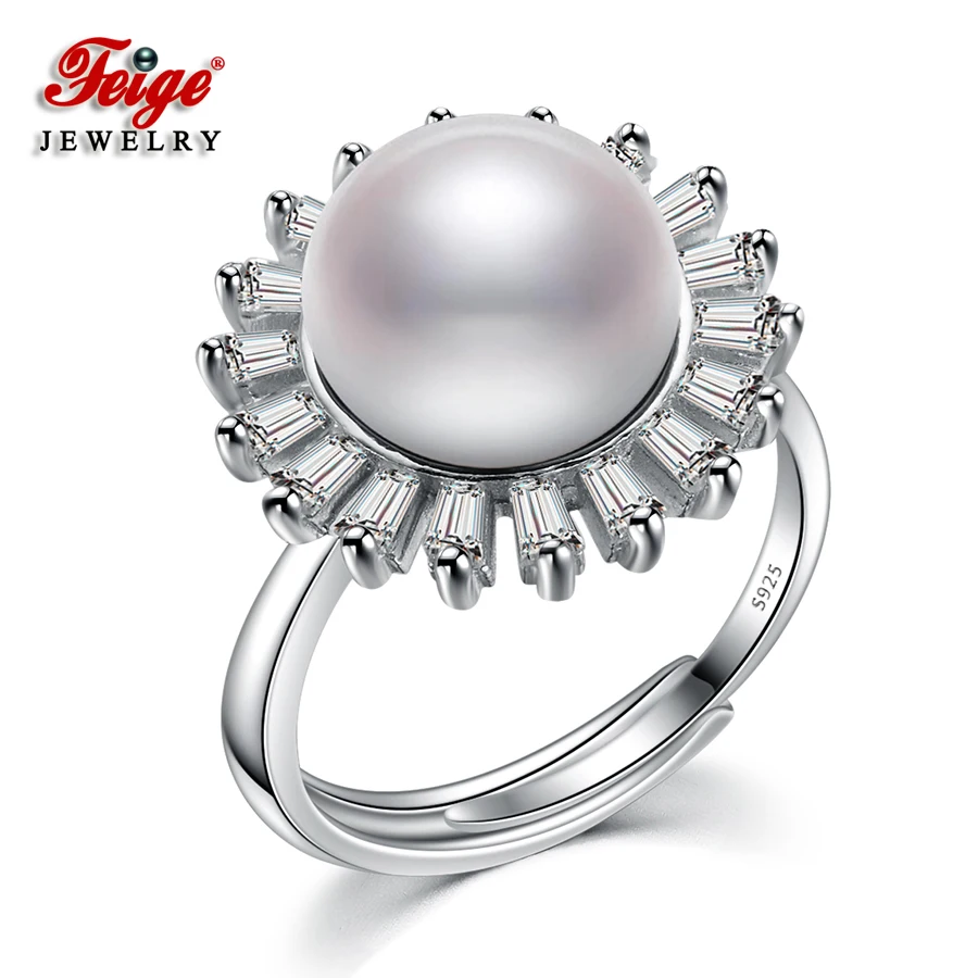 

High Quality Luxury 925 Sterling Silver 10-11mm Natural Freshwater Pearl Rings for Women Wedding Jewelry Ring Bijoux Wholesale