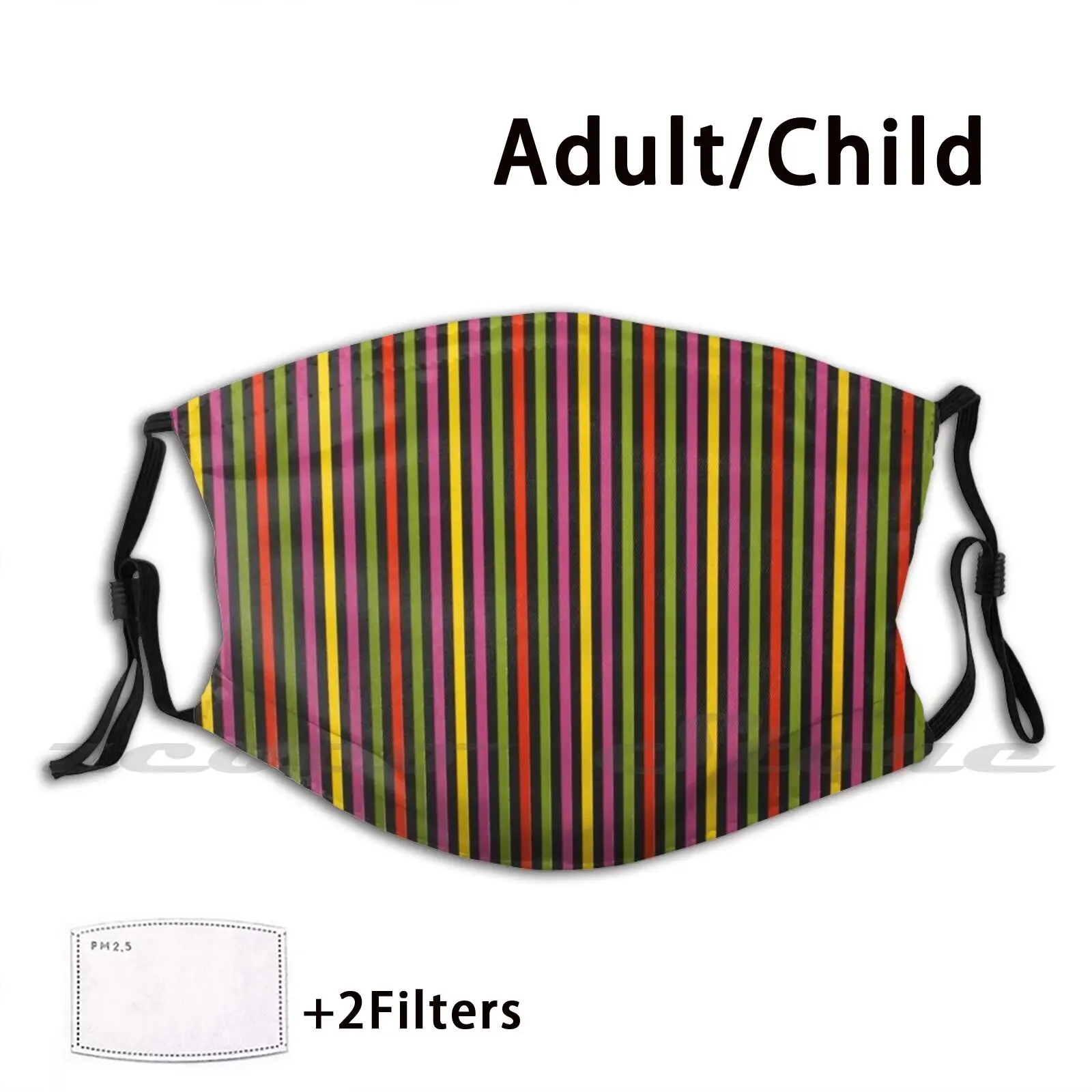 

Neon Lines Mask Cloth Washable Diy Filter Pm2.5 Adult Kids Neon Lines Abstract Abstract Art Black Green Yellow Pink Multi Color