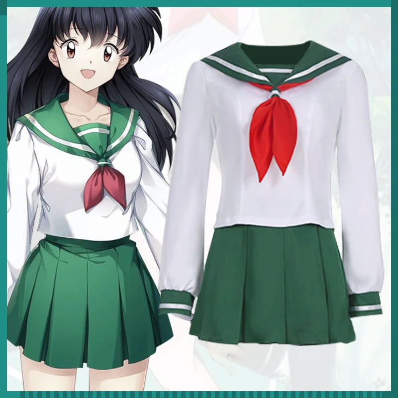 

2022New Anime Inuyasha Kagome Higurashi Cosplay Costume For Women Sweet White Green Jk Student Uniform Sailor Suit Halloween Set