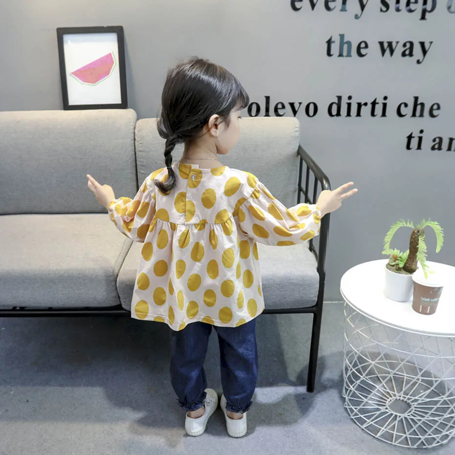 Одежда для маленьких девочек наряды в горошек футболка + джинсы весенние и