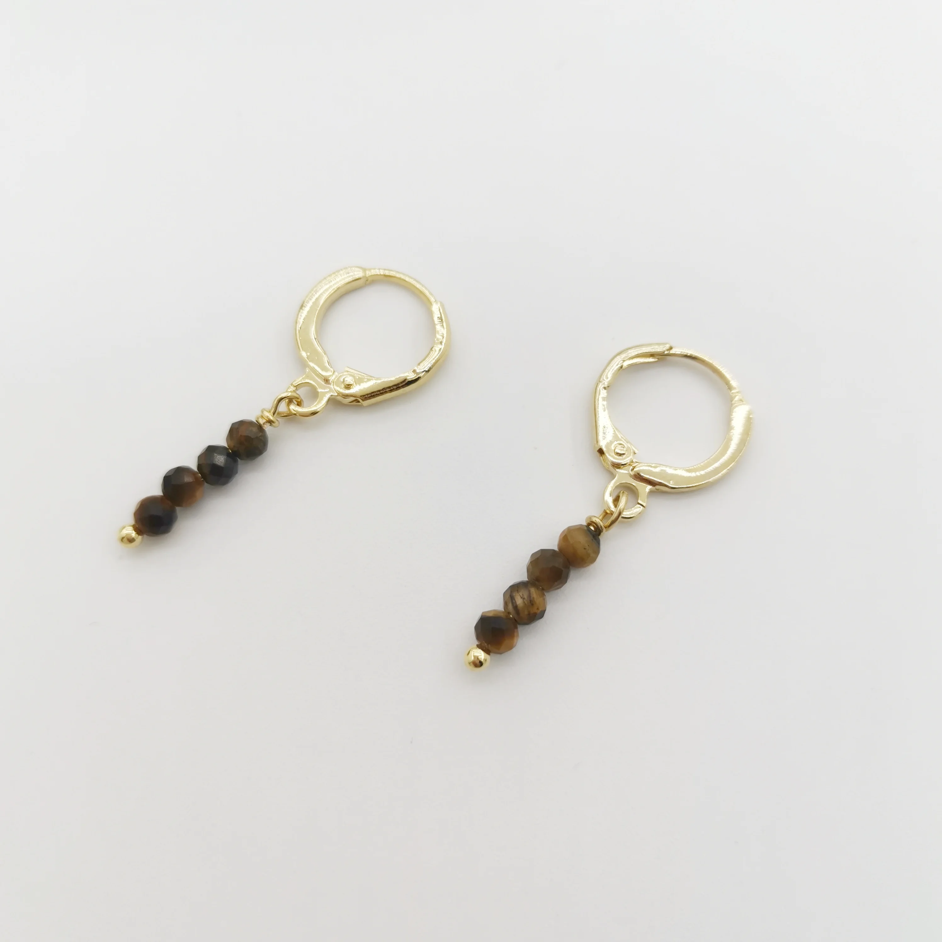 

Natural Stones Geniune Faceted Tiger Eye Bar Earrings Gemstones 14K Gold Filled Hoops Simple Dangle Boho Earrings For Women Gift