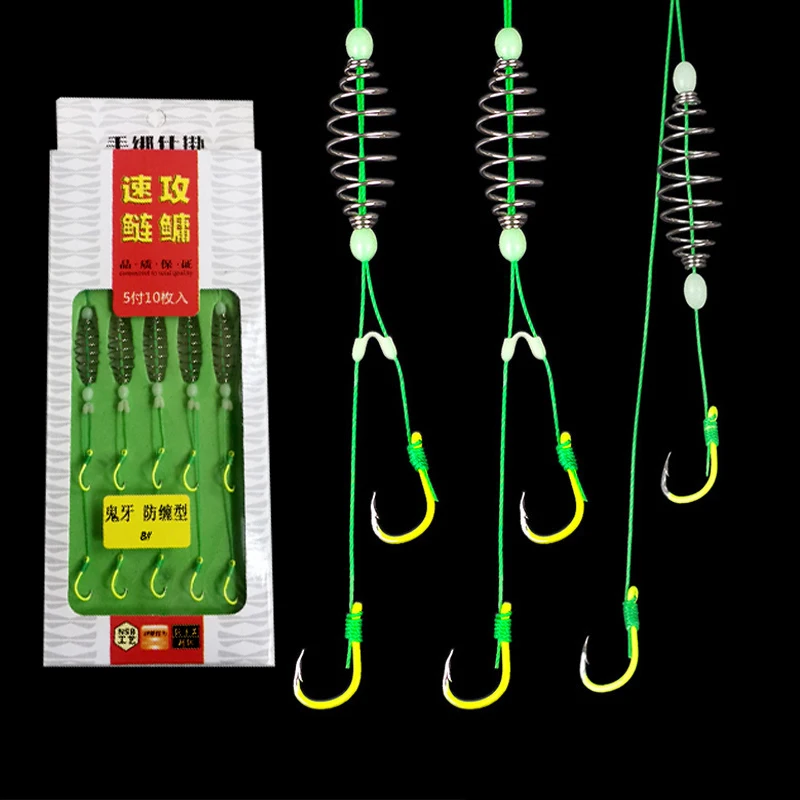 

5 Pairs carbon steel luminous fishing hooks double barbed hook with PE line carp fishing anzol accessories