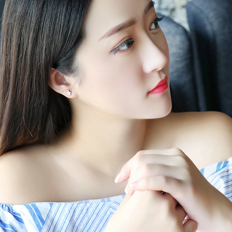 18KGP серьги-гвоздики из титановой стали цвета розового золота с пятиконечной