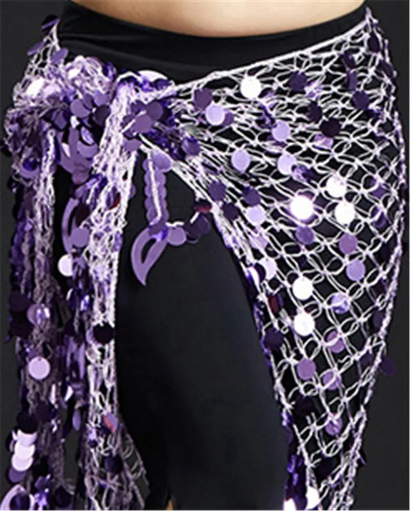 Light purple Сексуальная одежда для танца живота с большими блестками, шарф для танца живота, Женские аксессуары для танца живота, набедренный пояс шарф, 11 цветов - Цвет: Light purple