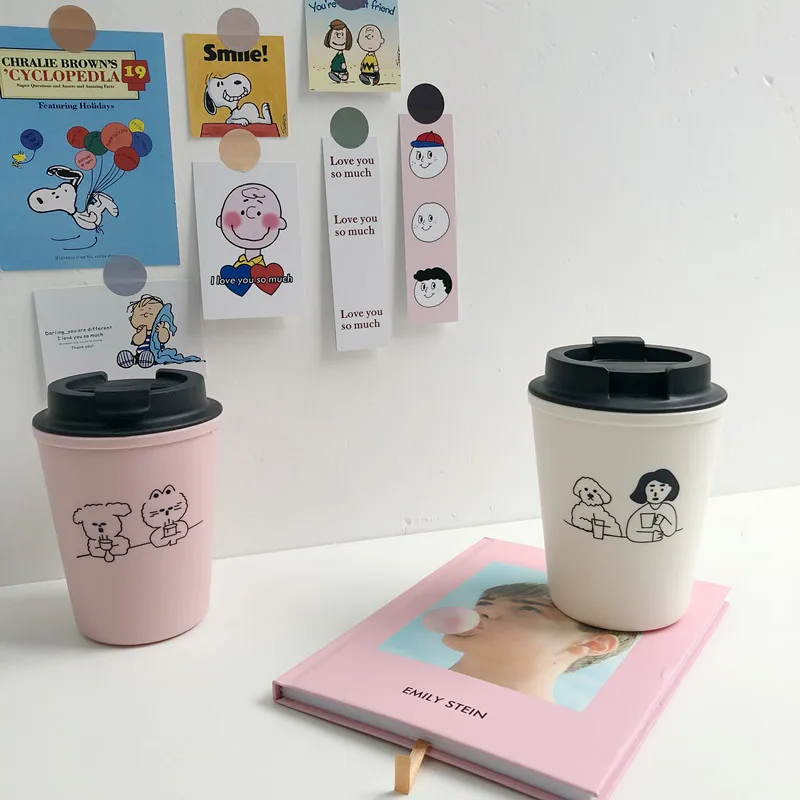 Милые пластмассовые чашки для воды Корейская простая Удобная кружка кофейная чашка двойные антиобжигающие