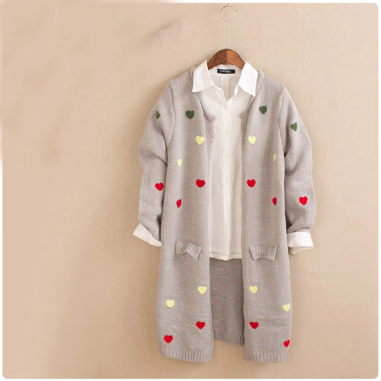 Японские Женские вязаные свитера в горошек с мультяшным рисунком вязаное пальто