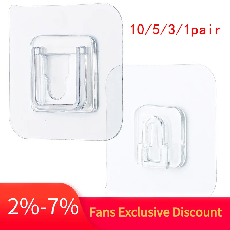 

10/5/1pair Household Double-sided Self Adhesive Wall Hooks 6*6cm Seamless Hooks Reusable Anti-slip Wall Mounted Hook Organizer