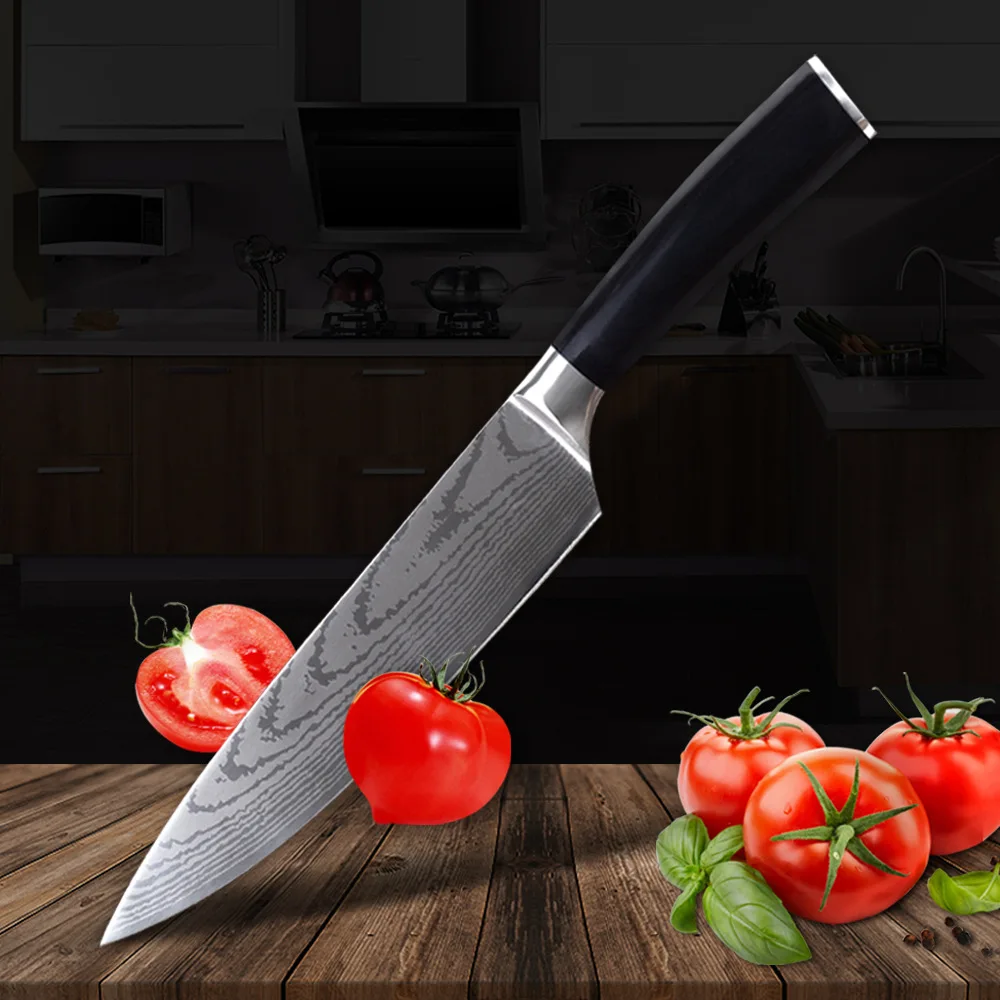 

Практичный кухонный нож из дамасской стали, цветная деревянная ручка, 8 дюймов, шеф-повара, инструмент для приготовления овощей и фруктов