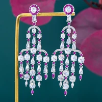 kellybola trendy fashion long crystal tassel hanging earrings geometric water drop zirconia earrings ladies party indian jewelry