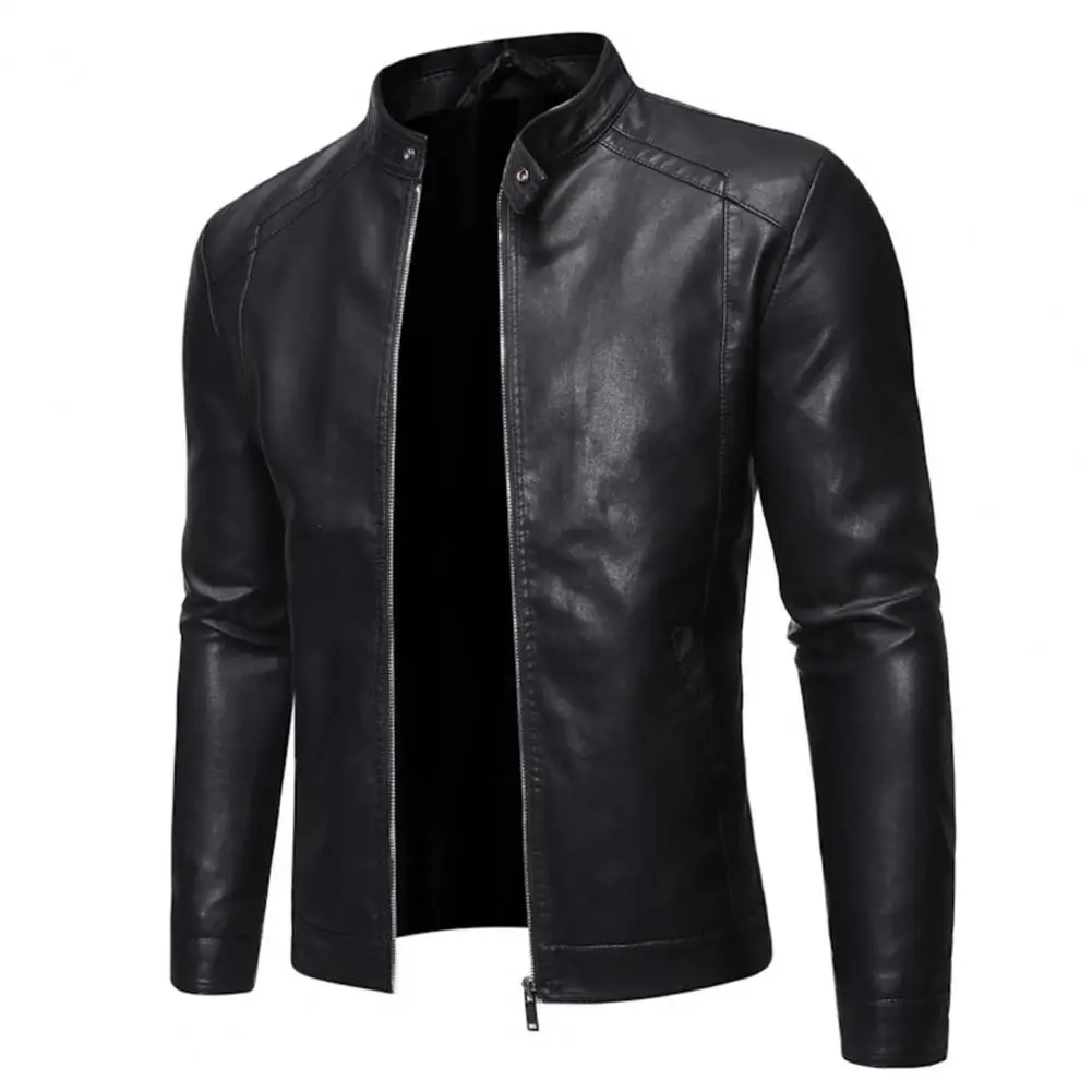 

Zipper Closure Stand Collar Men Jacket Faux Leather Windproof Slim Fit Motorcycle Jacket Men Faux Leather Jacket Motorcycle 5XL