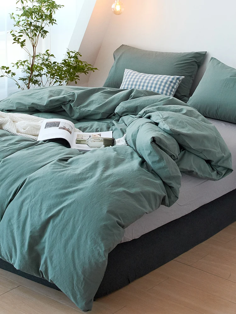 

Nordic Simple Solid Color Washed Cotton Vintage Bedding Set Girls Soft Smooth Fashion Design Sabanas Home Accessories Ec50ct