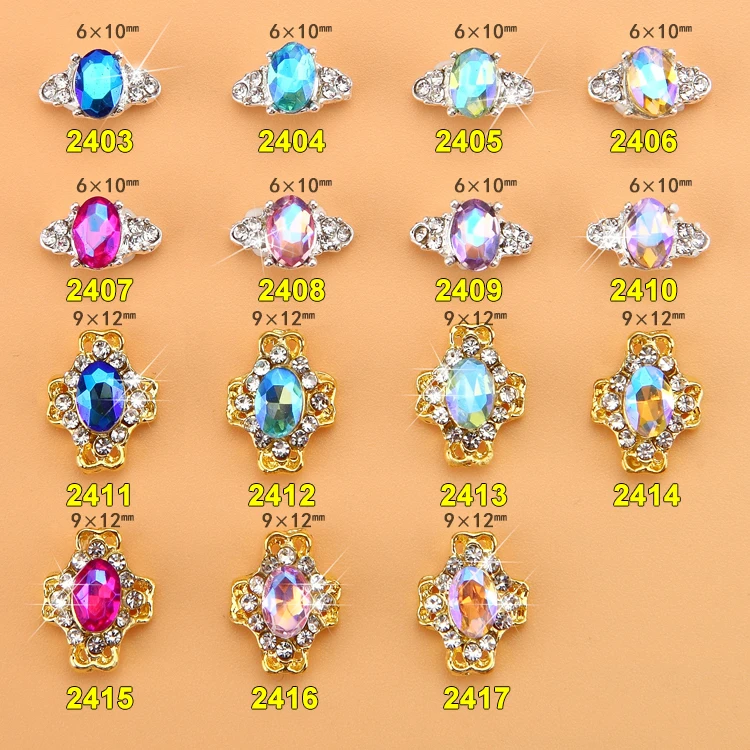 

100Pcs 15choices Rhinestone frame Crystal nail rhinestones new heart design nail strass glitter alloy nail art charm 2403-2417