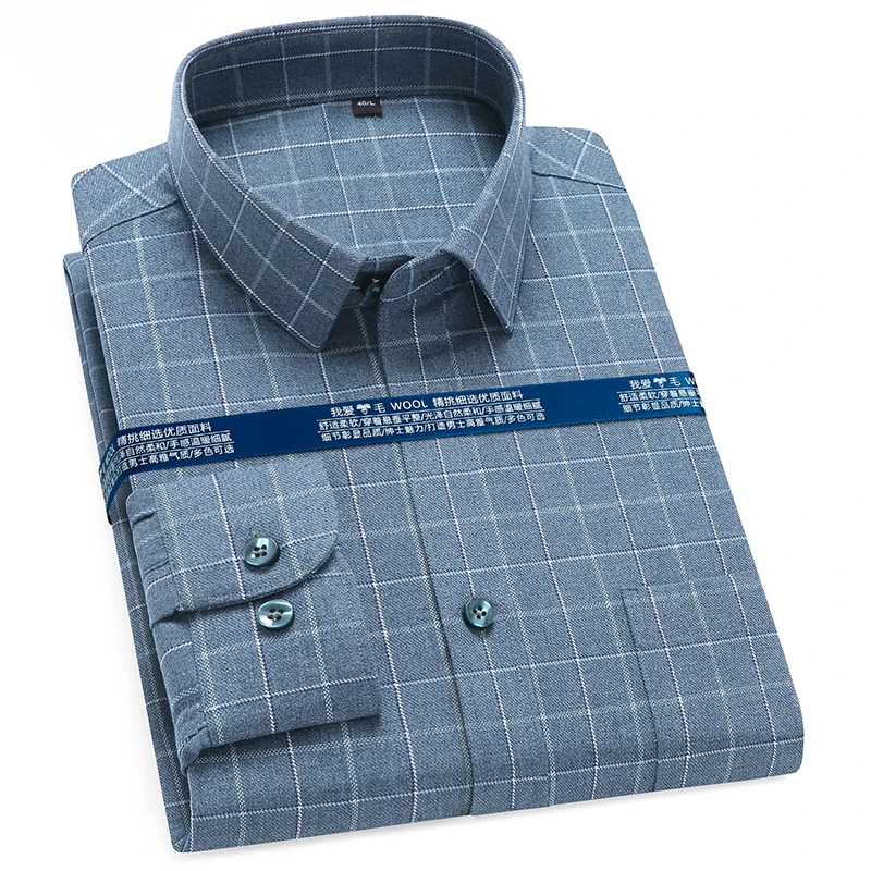 High Quality New Fashion Men's Dress Shirts Long Sleeve Casual Regular Fit Thick Soft Comfortable Business Button Up Work Shirt