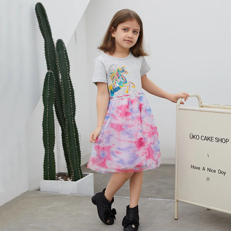 

Unicron New Summer Short Sleeve Princess Girls Dresses Cotton Kids Party Wear Mesh Tutu Baby Clothing
