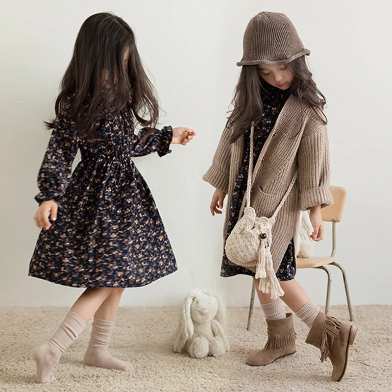 Элегантное платье с оборками на воротнике для крупных девочек осенняя одежда