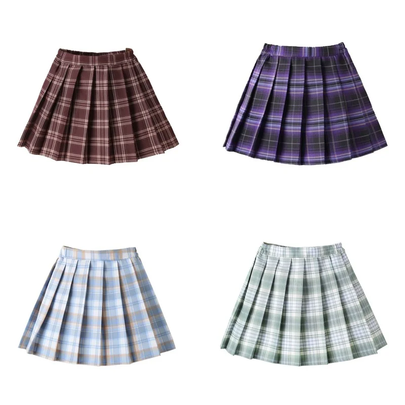 Лето 2021, Корейская школьная плиссированная юбка с высокой талией в клетку для девочек, костюм в студенческом стиле, форма JK, Студенческая одежда, настоящая короткая юбка