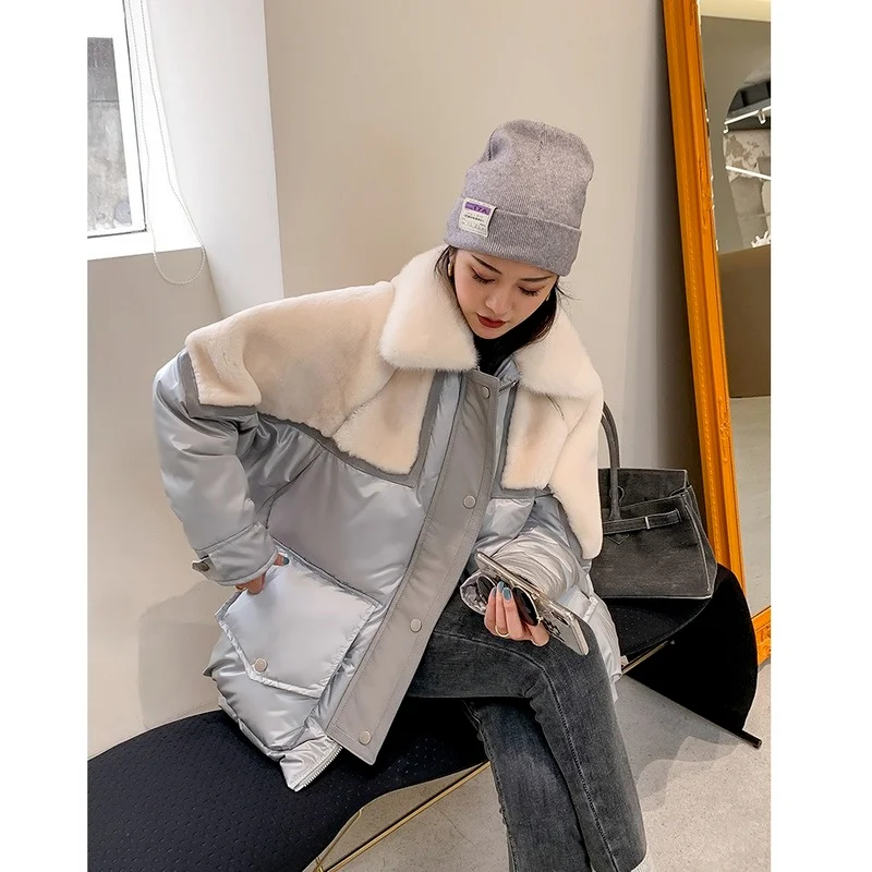 Женский Двухсторонний пуховик средней длины парка на белом утином пуху с