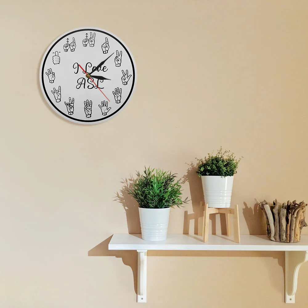Настенные часы с цифрами американского языка ASL тихие обучающий декор домашний