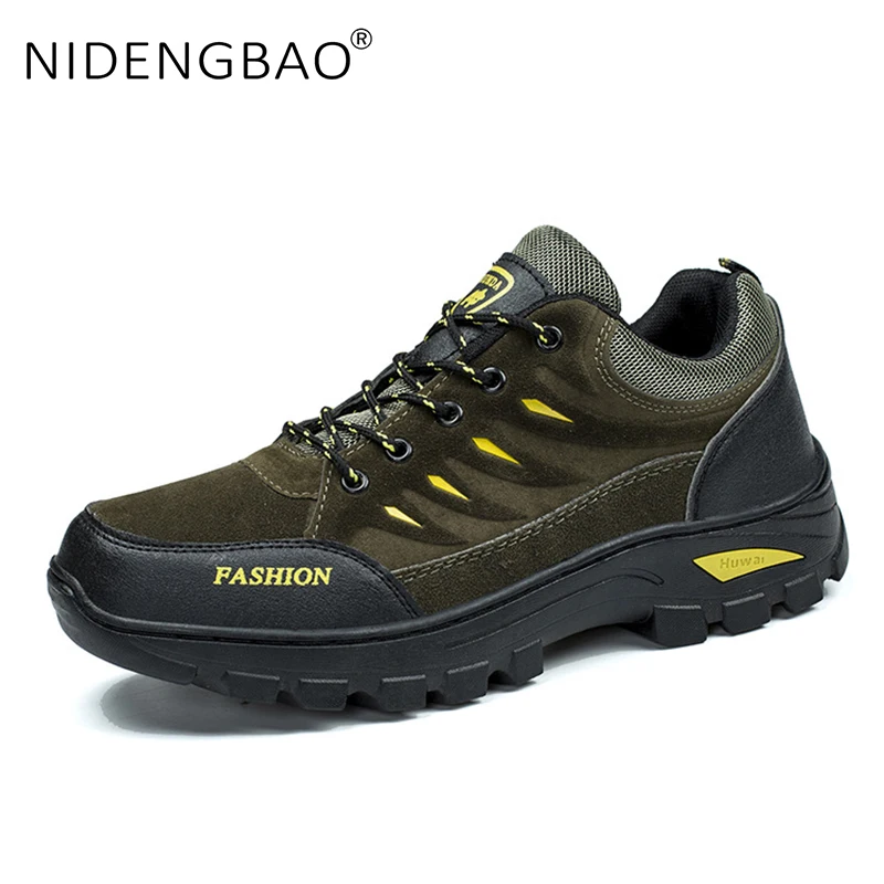 Outdoor Sneakers for Men Lace Up Breathable Hiking Shoes Trekking Mans Footwear Anti-Slip Sports Shoes Army Green Good Match