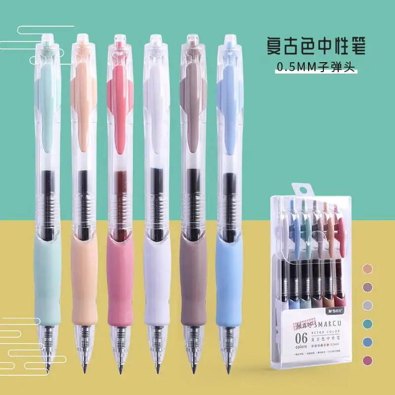 

6pcs Colour Pencil Retro Color Press Gel Pen Student Notes Graffiti DIY Greeting Card Pen Work