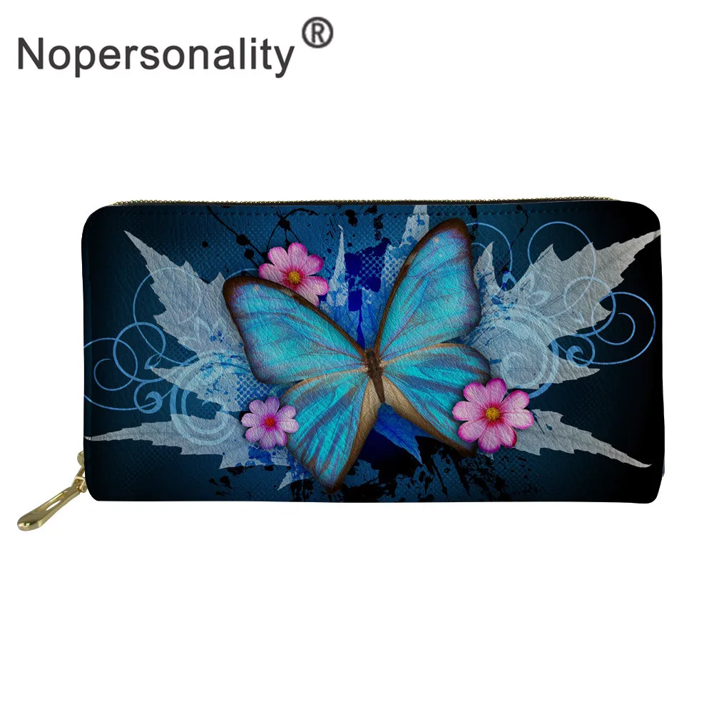 

Nopersonality Zipper Purse Colorful Butterfly Printed Wallet Women Long Clutch Wallets Waterproof Leather Money Pouch Card Bags