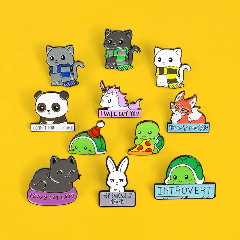 

Animal Enamel Pins Panda Cat Turtle Fox Rabbit Brooches Bag Clothes Lapel Pin Badges Funny Zoo Jewelry