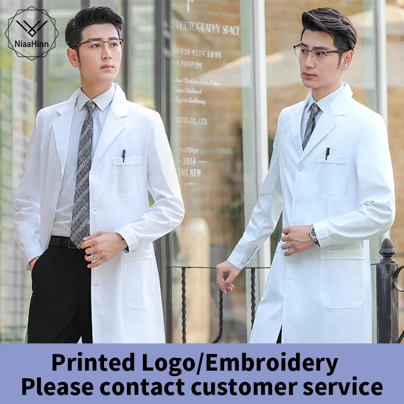 niaahinn White Long Sleeve Pet Shop Coat Men Short Sleeve Robe Monochrome scrub Coat Lab Uniform Health Workwears Scrubs Uniform