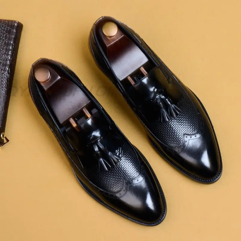QYFCIOUFU модные официальные туфли с кисточками мужские классические острым носком