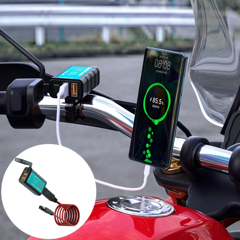 

12-24V Motorcycle Double USB 3.4/2.5A Charger SAE to USB with ON/Off Switch Quick Charger