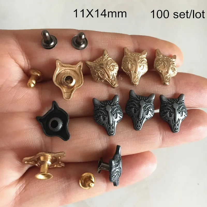 Новое поступление! Золотые лисички заклепки, 11*14 мм модные DIY металлические заклепки Шпильки, кожаные поделки, ботинки, ремень, сумки, шляпа украшения 100 набор