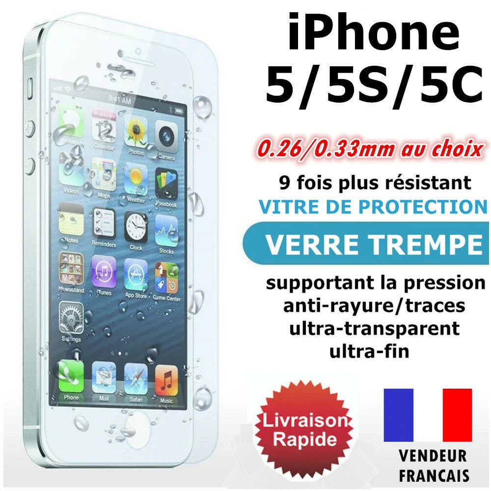

For iPhone 5/5S/5C - vitre de protection en VERRE TREMP film protecteur d'cran