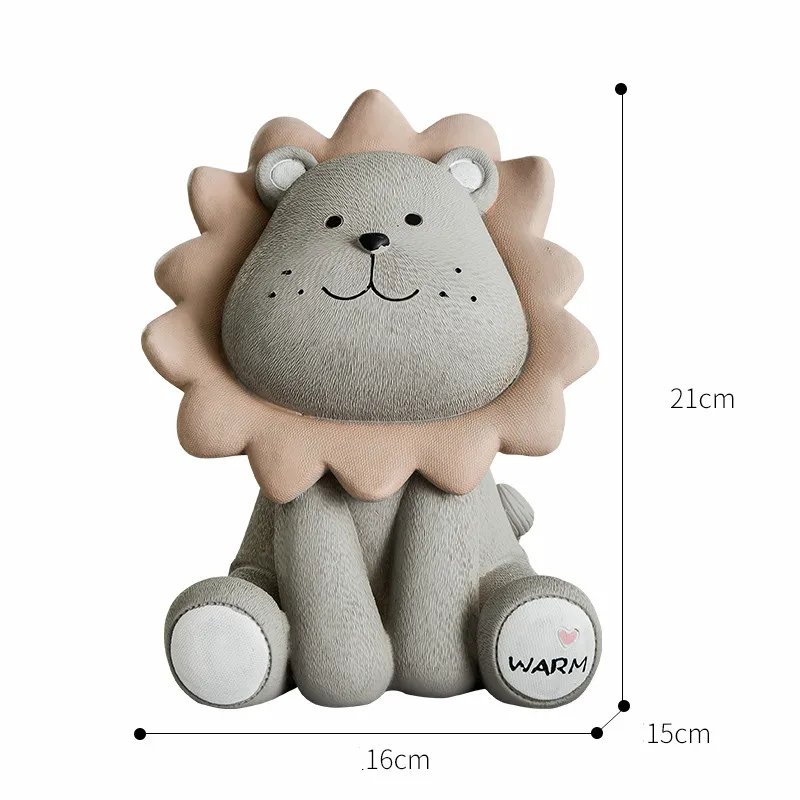 

Nordic Resin Cartoon Cute Lion Figurines Money Box Home Decoration Piggy Bank for Kids Adults Christmas Gifts Coin Bank