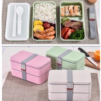 1200ml wheat straw double layers lunch box with spoon healthy material bento boxes microwave food storage container lunchbox