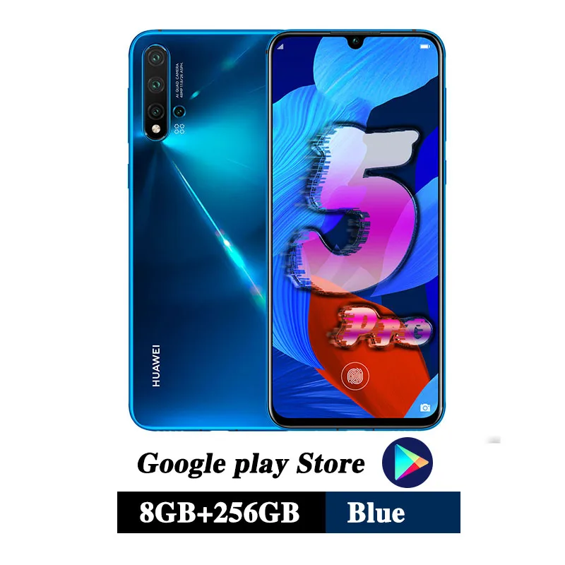 Мобильный телефон HuaWei Nova 5 Pro, 8 ГБ, 128 ГБ, четыре ядра, 6,39 дюймов, OLED экран, сканер отпечатков пальцев, Android 9,0, 40 Вт, SuperCharge, NFC - Цвет: 8G 256 Blue