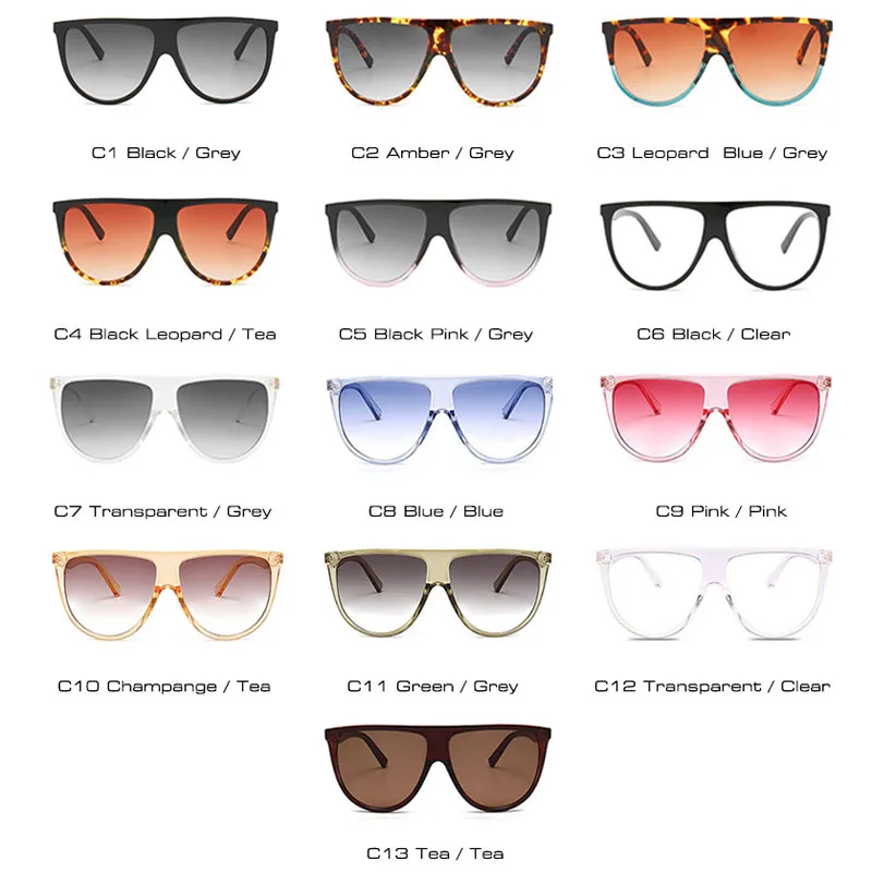 Женские и женские солнцезащитные очки SHAUNA 13 цветов большие с плоским верхом