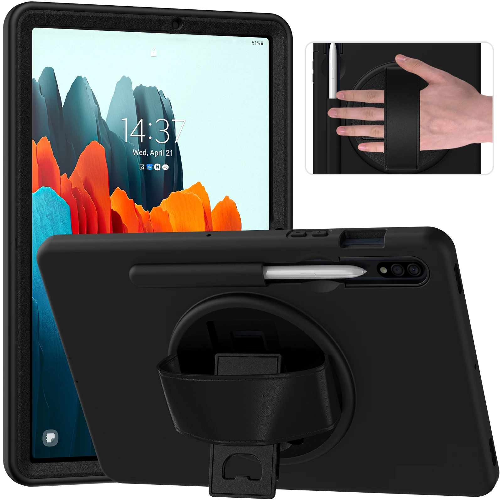 

Tablet Case for Samsung Galaxy Tab S7 11 2020 SM-T870 SM-T875 Funda Heavy Duty PC Rugged 360 Rotating Hand Strap Kickstand Cover