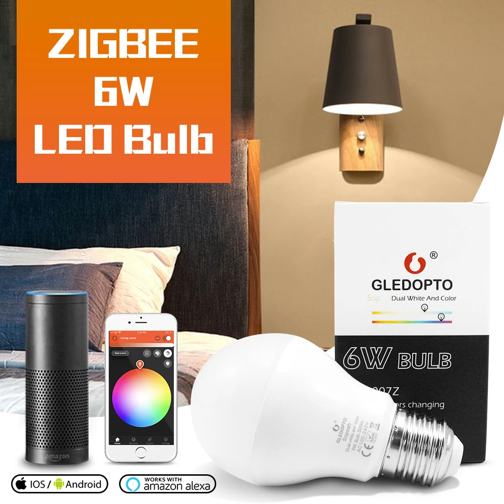 G светодиодный OPTO Zigbee3.0 6 Вт RGB + двойной белый лампы ZLL светильник ссылка смарт