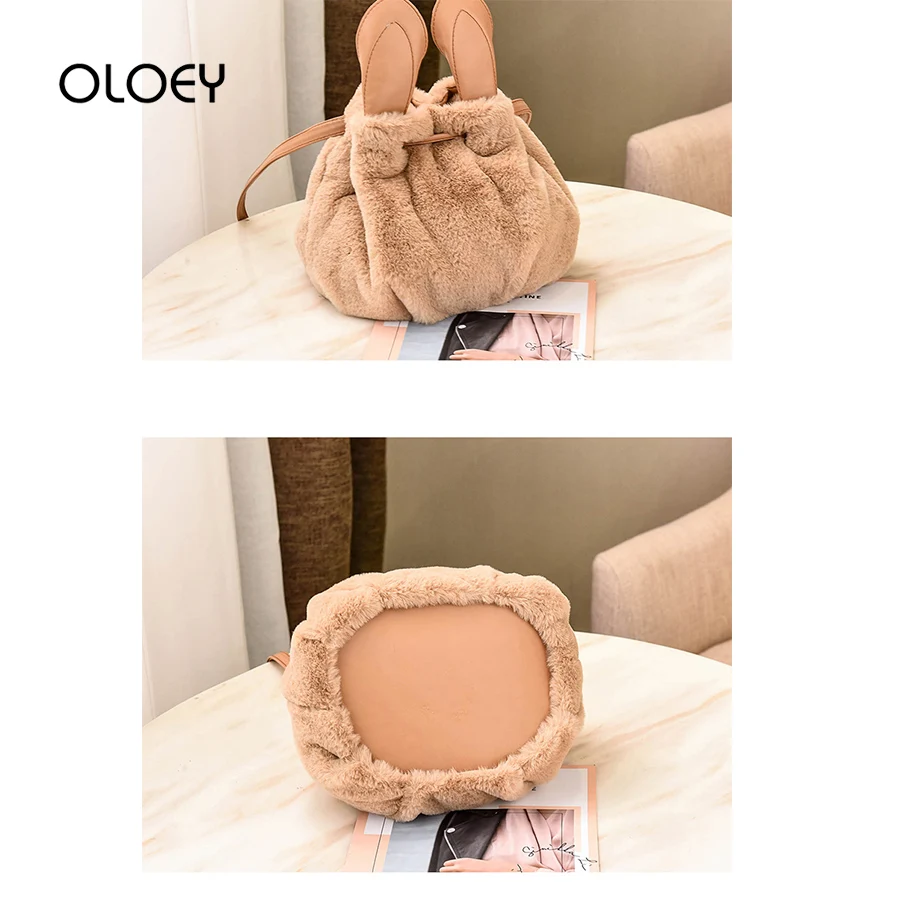 

Cute Fashion Plush Hairy Women bags with Ball Faux Rabbit Fur Rabbit bucket Handbags Ladies Shoulder Bag Female Messenger Bags