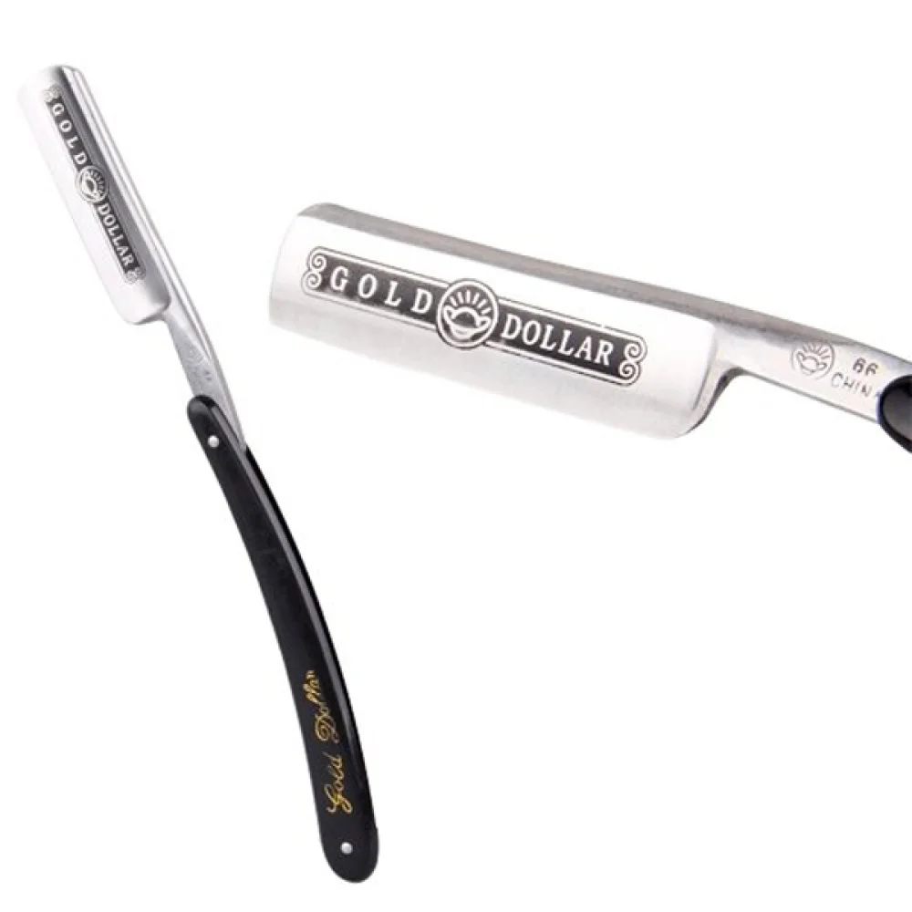 

Gold Dollar 66 Classic Steel Straight Edge Salon Barber Shaving Razor Shaver (Black+Silver)