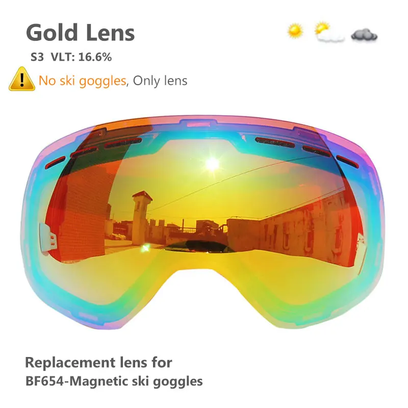 Gold Lens Лыжные очки с магнитными двухслойными линзами, лыжные противотуманные очки UV400, очки для сноуборда для мужчин и женщин, лыжные очки - Цвет: Gold Lens