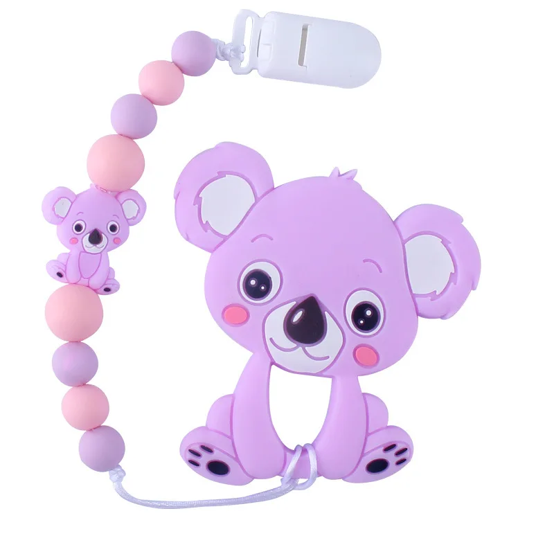 Cadena de chupete mordedor de silicona, collar de dentici&oacute;n para beb&eacute;, Koala, regalo para Baby Shower, collar de dentici&oacute;n, cuentas de silicona-2