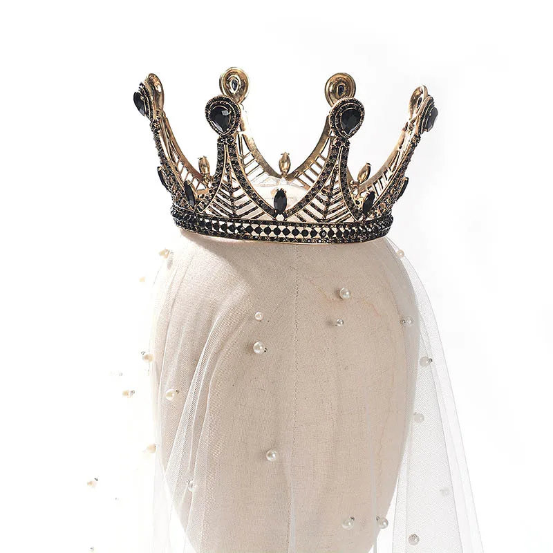 New Retro Baroque Red/Black/Gold/Silver Color Rhinestone Full Round Tiaras Crowns de Noiva Bride Wedding Party Hair Jewelry | Украшения и