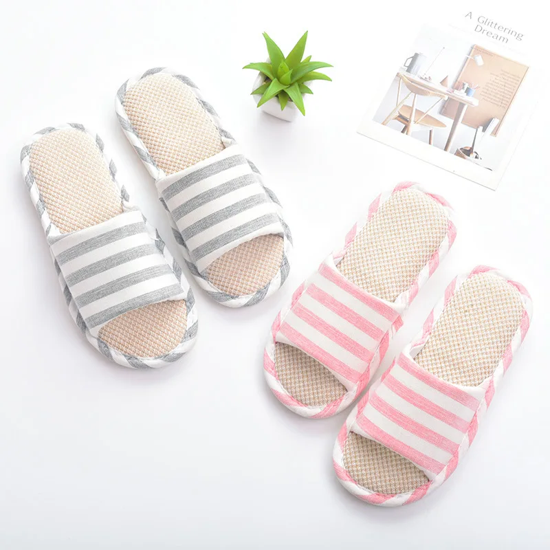 Новинка 2019 года сезон осень зима модные хлопковые тапочки в полоску домашние