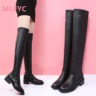 Осенние женские сапоги 2021, Сапоги выше колена на среднем каблуке, обтягивающие ноги, тонкие эластичные сапоги большого размера 40-43