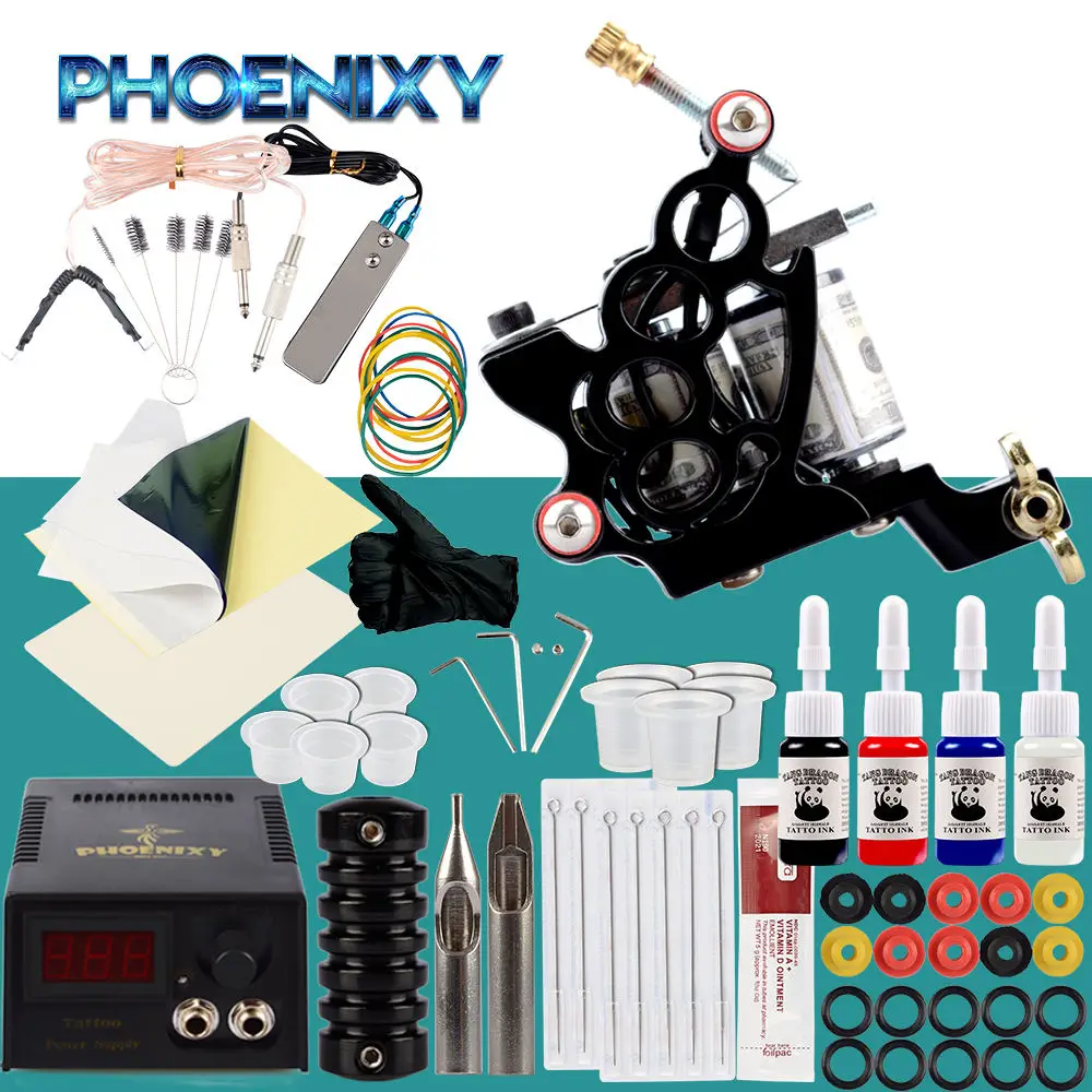 4Pcs Ink Kit Полный набор для татуировки, набор для татуировки, 60 мл, черные чернила, пигмент, источник питания, иглы для татуировки, полный набор аксессуаров для татуировки - Цвет: 4Pcs Ink Kit