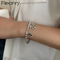 foxanry 925 stamp bracelets for women popular string of beads accessories new trendy pony pendant punk party jewelry