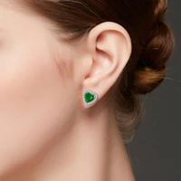 black angel 925 silver luxury green chalcedony gemstone love heart shaped stud earrings for women fashion jewelry christmas gift